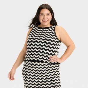 NWT Women's Sweater Tank Top - Ava & Viv™ Black Striped 4X